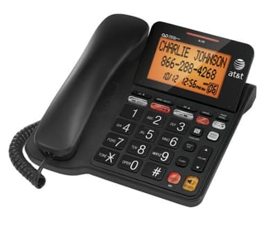 AT&T CL4940BK Téléphone filaire à haut-parleur avec répondeur numérique offrant 25 minutes d'enregistrement de messages, écran incliné rétroéclairé, assistance audio, alimentation CA, noir