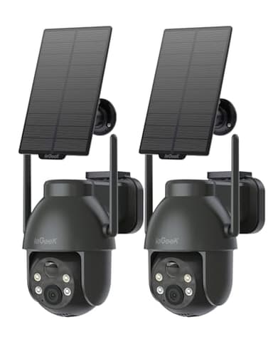 Caméras de sécurité ieGeek sans fil pour extérieur, système de caméra WiFi 2.4G PTZ à 360° pour la surveillance extérieure de la maison, caméra solaire et alimentée par batterie avec vision nocturne
