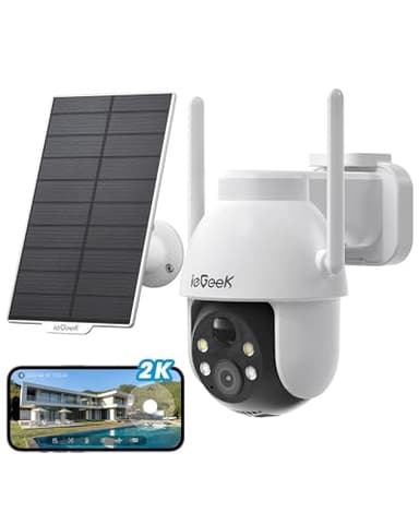 Caméras de sécurité ieGeek sans fil pour extérieur - Système de caméra alimenté par panneau solaire et batterie pour la surveillance extérieure de la maison, caméra WiFi PTZ 360° avec vision nocturne