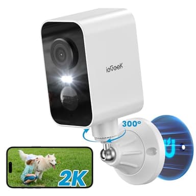 ieGeek Caméras de sécurité extérieure PTZ WiFi sans fil pour la maison, vision nocturne en couleur 2K, détecteur de mouvement, audio bidirectionnel, IP65 résistant aux intempéries, Alexa, support magnétique, alimenté par piles