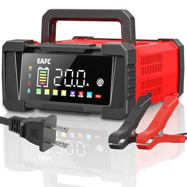 EAFC Chargeur et mainteneur de batterie de voiture intelligent 20 A 12 V/24 V – Chargeur automatique de batterie au plomb et LiFePO4 pour voiture, moto, camion, bateau, tondeuse à gazon avec écran LCD