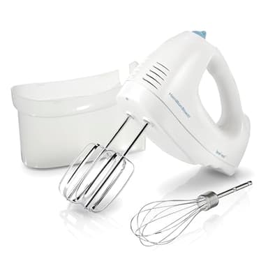 Hamilton Beach Batteur à main électrique à 6 vitesses avec fouet, batteurs traditionnels, étui de rangement à clipser, 250 W, blanc