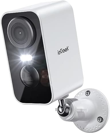 Caméras de sécurité ieGeek sans fil pour extérieur - Système de caméra WiFi intelligente 2K alimenté par piles pour la surveillance à domicile, caméra vidéo intérieure avec vision nocturne en couleur