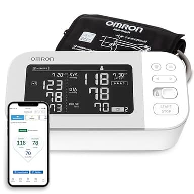 OMRON Platinum Tensiomètre numérique Bluetooth pour mesurer la pression artérielle, brassard du haut du bras, stocke jusqu'à 200 lectures pour deux utilisateurs (100 mesures chacune)