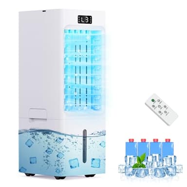 Portable Air Conditioner, 6000ML Water Tank with 4 Ice Packs, Air Conditioner Cooling Fan Humidifier 3-in-1, 3 Speeds & 4 Modes, 12H Timer, Remote Control, Evaporative Air Cooler for Home