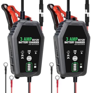 Lot de 2 chargeurs de batterie 3 A – Chargeur de batterie automobile intelligent 6 V/12 V, entièrement automatique et chargeur d'entretien à régime lent pour voiture, moto, bateau, batterie au