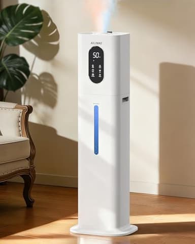 AILINKE Humidificateurs à brume chaude et froide pour chambre à coucher - 500 m² - 8 l - Humidificateur à remplissage supérieur - Grande pièce avec diffuseur d'huiles essentielles, grands