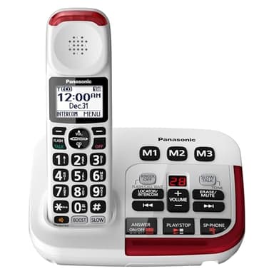 PANASONIC KX-TGM420W Téléphone sans fil amplifié avec répondeur numérique, 1 combiné, blanc