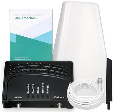 Amplificateur de signal de téléphone portable pour bande 66/2/4/5/12/17/13/25 | Boost le signal de données 4G | Répéteur cellulaire 70 dB avec antennes à gain élevé | Approuvé par ISDE (2 500 m²)