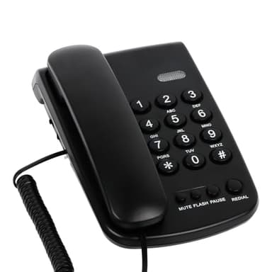 Téléphone filaire Uvital pour ligne fixe, téléphones de ligne fixe, téléphone filaire noir, téléphone de bureau pour la maison, le bureau, l'hôtel - Muet | Rappel | Volume de la sonnerie, facile à