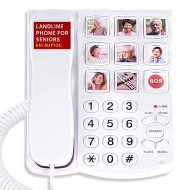 Uvital Téléphone à gros boutons pour personnes âgées, téléphone fixe filaire avec 9 boutons de numérotation à une touche, appel mains libres, sonnerie forte, facile à utiliser pour les personnes