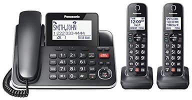 Panasonic – DECT 6.0 – KX-TGF872CB – Téléphone filaire/sans fil 2 en 1 avec répondeur, blocage d’appel avancé (1 000 numéros) et identification de l’appelant parlant – 2 combinés sans fil, noir
