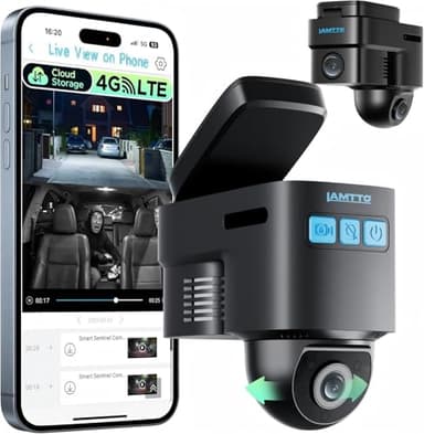 LAMTTO Caméra embarquée 4G LTE avec vue en direct, double caméra de tableau de bord avec vue en direct à distance via application, suivi GPS en temps réel, moniteur de stationnement radar, caméra de sécurité antivol pour les conducteurs, la flotte et la sécurité de la famille
