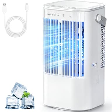 Mini climatiseur portable 4 en 1 avec réservoir d'eau de 1 000 ml, 3 vitesses et 7 lumières LED, mini climatisation personnelle avec minuterie pour la maison, la chambre, le bureau, le bureau