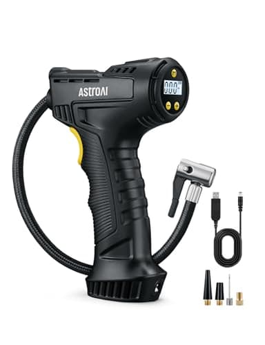 AstroAI Compresseur d'air sans fil avec batterie rechargeable USB, 150 psi, portable et portable, avec lumière LED et 4 adaptateurs pour voiture, moto, vélo, ballon
