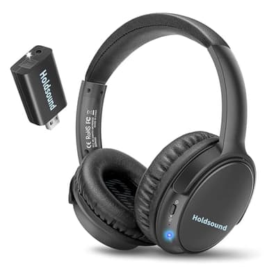 BKM400 Casque sans fil pour TV, casque supra-auriculaire sans fil avec émetteur USB Bluetooth, optique, RCA, AUX et USB, jusqu'à 50,3 m, sans retard et grand volume, autonomie de 40 heures (graphite)