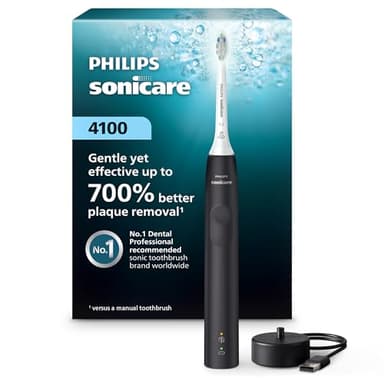 Philips Sonicare 4100 Power Brosse à dents électrique rechargeable avec capteur de pression, Noir HX3681/24