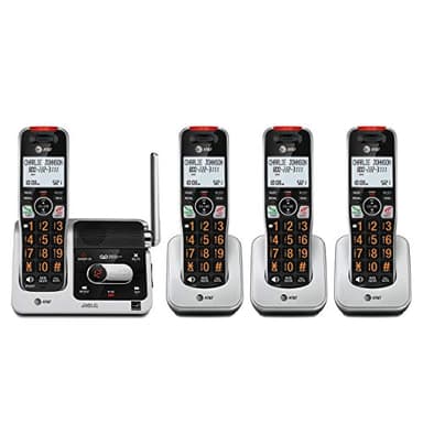 AT&T BL102-4S Téléphone sans fil à 4 combinés avec répondeur, écran 2", boutons rétroéclairés et sonnerie visuelle, noir/argenté