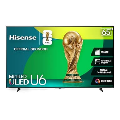 Hisense 65U68QF - Téléviseur intelligent 65" 4K UHD Mini-LED de meilleure valeur pour les jeux, QLED, 144Hz natif, taux de mouvement 480, Dolby Vision IQ, Dolby Atmos, mode jeu Pro, Alexa intégré