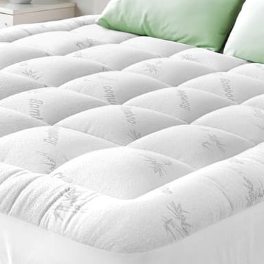 Couvre-matelas en bambou taille Queen - Couvre-matelas épais et rafraîchissant avec plateau-coussin pour le soulagement des douleurs dorsales - Couvre-matelas avec poche profonde convient à des
