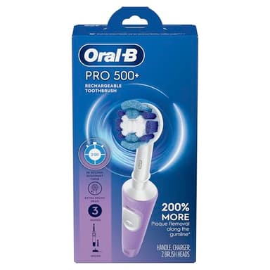 Oral-B Brosse à dents électrique Pro 500 + avec (1) tête de brosse Precision Clean et (1) tête de brosse Sensitive Clean, rechargeable, lilas