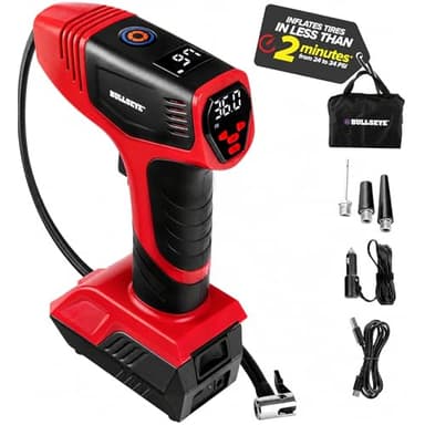 Bullseye Pro Gonfleur de pneu portable Compresseur d'air portable, Gonfleur de pneu de voiture portable, Pompe à air portable pour pneus de voiture – 150 psi, 12 V CC 1500 mAh avec manomètre de