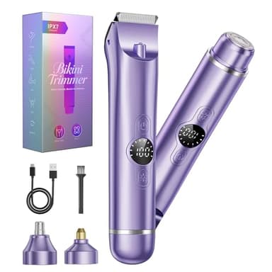 Tondeuse de bikini pour femme, rasoir électrique 4 en 1 pour femme – Double tête, utilisation humide et sèche – Rasoirs électriques rechargeables pour le visage pour les jambes, le nez, les aisselles