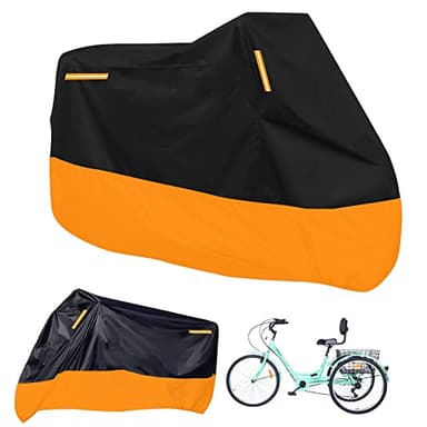 Housse de tricycle pour adulte de qualité supérieure, convient à tous les vélos à 3 roues ou motos, rangement extérieur et intérieur, 264,2 x 110 x 124,5 cm (L x l x H) (noir et orange)