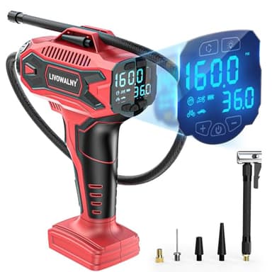LIVOWALNY Compresseur d'air pour gonflage de pneus compatible avec batterie Milwaukee 18 V, pompe à air électrique portable sans fil 160 PSI avec manomètre numérique pour voiture, moto, vélo, ballon