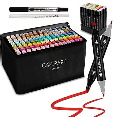 Colpart Lot de 120 marqueurs à alcool à double pointe avec pointe pinceau : marqueurs d’art pour enfants, idéaux pour le coloriage et la peinture pour adultes. Parfaits pour la peinture, le coloriage