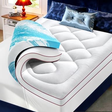KELTARO Surmatelas de qualité supérieure pour grand lit, 10,2 cm double couche (mousse à mémoire de forme en gel de 5,1 cm + coussin en peluche de 5,1 cm), soutien confortable, housse de matelas épaisse pour les maux de dos (152,4 x 203,2 cm)