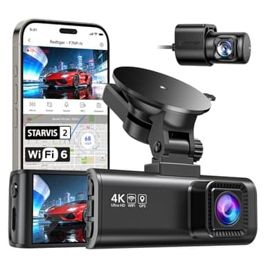 REDTIGER Caméra embarquée 4K avant et arrière 1080p, capteur STARVIS 2, WiFi 5 GHz (20 Mo/s), GPS, WDR et HDR vision nocturne, grand angle de 170°, mode stationnement 24h, enregistrement en boucle avec verrouillage d'urgence (carte SD non incluse)
