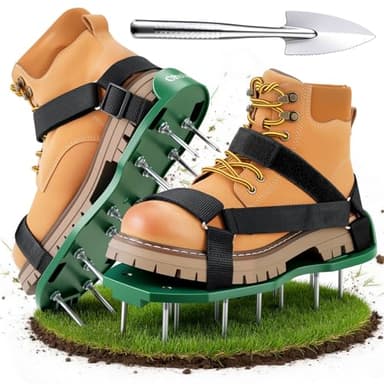 Chaussures aérateur de pelouse, Ohuhu Chaussures aérateur de pelouse à installation libre pour gazon - Sandales d'aération de gazon robustes avec pointes en acier inoxydable et pelle - Sangles Velcro