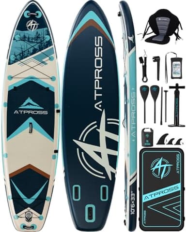 Atpross Planche à pagaie gonflable de 3 m x 83 cm, planche à pagaie extra large de 181,4 kg avec siège de kayak, pont antidérapant en EVA de qualité supérieure, kit d'accessoires pour SUP, bateau