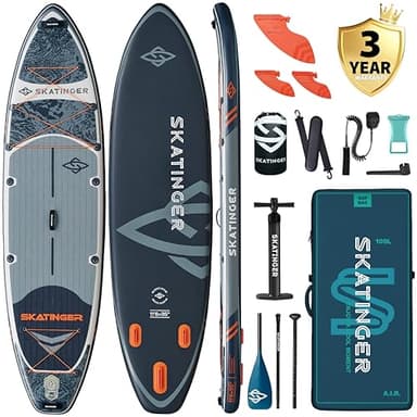 Skatinger 11'6×35" Super Wide Inflatable Paddle Board, Ultra Stable Stand Up Paddleboards for 450lb/3 People/Family/Big Size, 3 Fins, Shoulder Strap, All-Round Sup Board, Gray