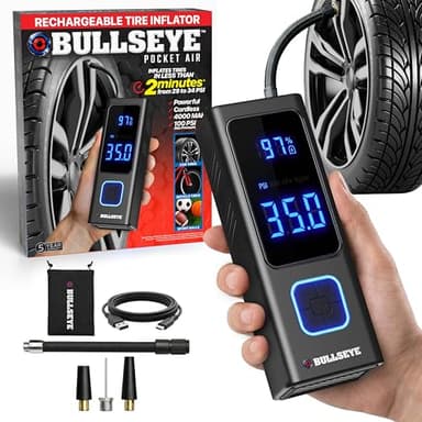 Gonfleur de pneu de voiture portable Compresseur d'air de poche par Bullseye Pro, Compresseur d'air gonfleur de pneu 4000MAH, Compresseur d'air pour auto, Pompe à air portable pour pneus de voiture