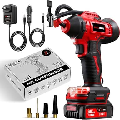 Kit de pompe à air sans fil BullsArmor, compresseur d'air portable à main 150PSI, comprend une batterie rechargeable 20V, adaptateur voiture 12V DC, manomètre numérique pour pneus de voiture, moto et
