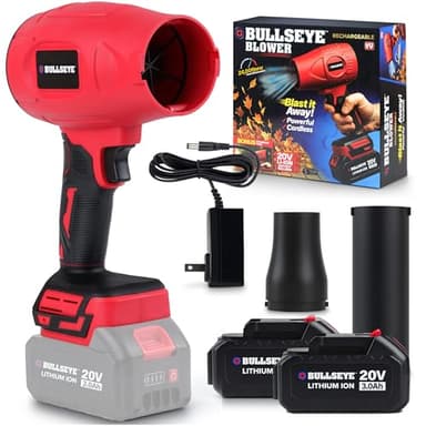 Bullseye Blower – Cordless Leaf Blower, Mini Handheld Turbo Jet with 2 Batteries, 20V 350W Electric Air Power for Patio, Garage Cleaning and Car Drying – As Seen on TV