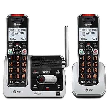 AT&T BL102-2 DECT 6.0 Téléphone sans fil à 2 combinés pour la maison avec répondeur, blocage des appels, annonceur d'identification de l'appelant, assistance audio, interphone et portée inégalée, argent/noir