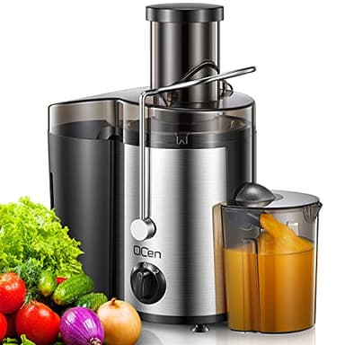 QCen Presse-agrumes centrifuge 500 W avec large goulot de 7,6 cm pour fruits et légumes, facile à nettoyer, en acier inoxydable, sans BPA (noir)