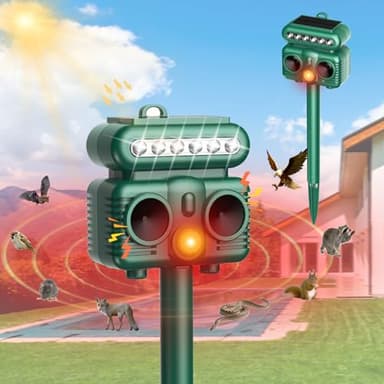 Répulsif à ultrasons pour animaux d'extérieur, à énergie solaire avec détecteur de mouvement étanche et lampe flash, souris, raton laveur, oiseau, cerf, gopher, serpent, mouffette, dissuasif pour cour