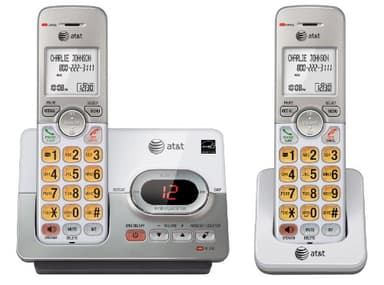 ATT DECT 6.0 2 Téléphones sans fil avec identification de l'appelant, ITAD, haut-parleurs combinés, blanc et gris - EL52203