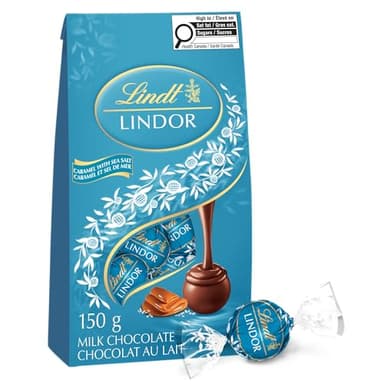 Lindt LINDOR Truffes au chocolat au lait caramel au sel de mer, sac de 150 g