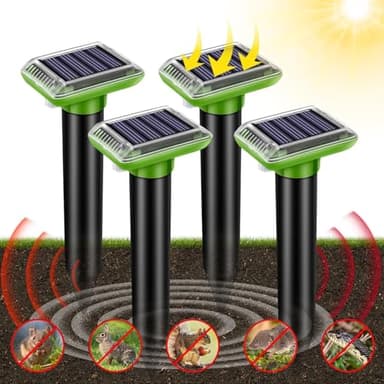 Répulsif à ultrasons pour taupes extérieur, lot de 4 version améliorée à énergie solaire pour pelouse, cour et jardin, imperméable repousse efficacement serpents, campagnols et marmottes (vert)