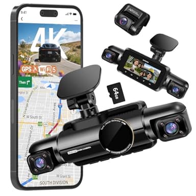 Caméra de tableau de bord avant et arrière, caméra embarquée 4K UHD pour voitures, caméra de voiture 4 canaux à 360°, Wi-Fi GPS 5GHz, commande vocale, filtre CPL, caméra de tableau de bord avec carte