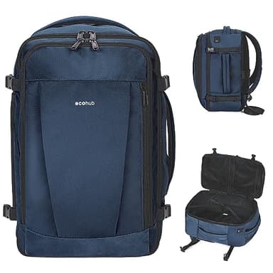 ECOHUB – Sac à dos de voyage pour femme et homme, sac à dos à place sous siège, sac à dos à dos pour ordinateur portable, sac à dos personnel avec 13 poches, Bleu