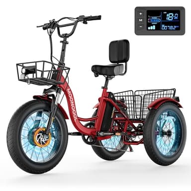 MOONCOOL Tricycle électrique pour adultes, 50,8 x 10,2 cm, vélo électrique à 3 roues 48 V 500 W, 7 vitesses pour adultes avec batterie amovible, cadre en aluminium et grand panier