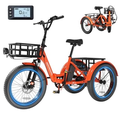 MOONCOOL Tricycle électrique pour adultes, 500W 48V Tricycle électrique pliant Puissance de pointe 1000W, Pneus surdimensionnés 20"x3.0" Vélo électrique à 3 roues, Tricycle adulte en aluminium avec