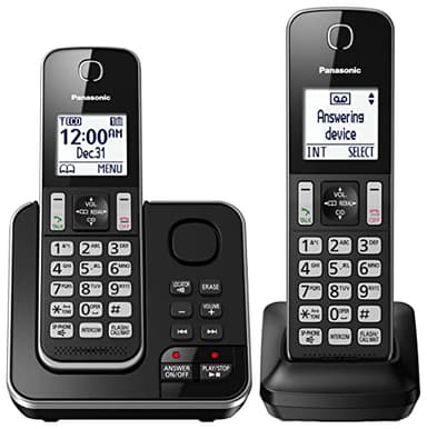 Téléphone sans fil extensible Panasonic DECT 6.0 avec répondeur et blocage d'appels - 2 combinés sans fil - KX-TGD392CB (Noir)