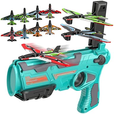 Jouets d'avion pour garçons de 4, 5 et 6 ans, jouets d'extérieur pour enfants de 4 à 8 ans, avion catapulte avec 8 planeurs, jouets pour garçons de 6 à 8 ans avec jeu d'éjection d’avion en un clic